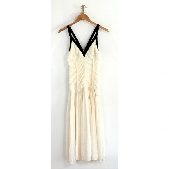 NWOT SEA New York Off-White Midi Silk-Blend Ruched Tatum Dress - Picture 2 of 8